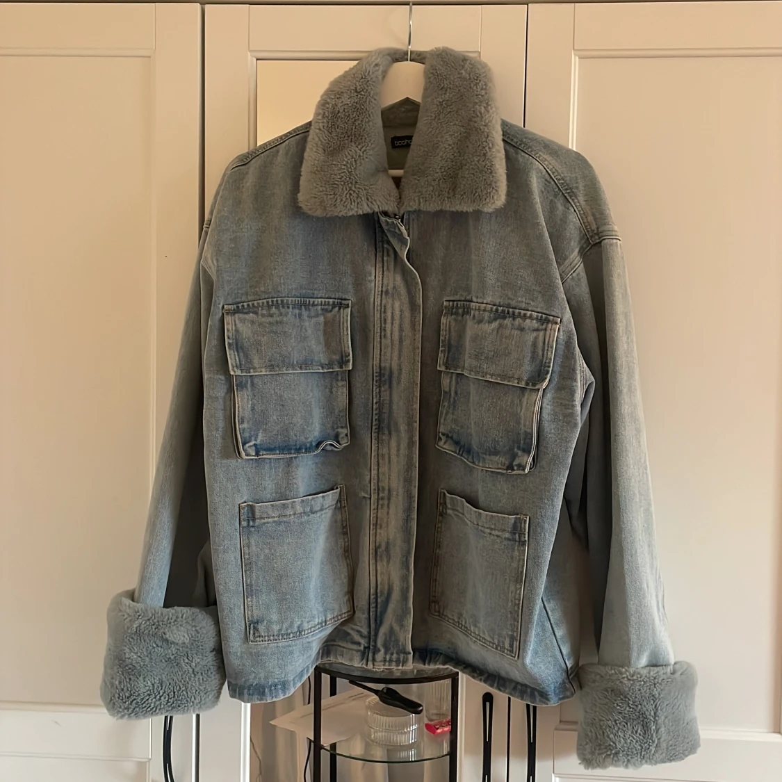 Snygg jeansjacka men päls💙 - 92