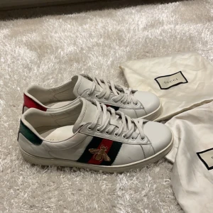 Gucci ace - Säljer dom här feta Gucci ace skorna i storlek 41, skorna är i väldigt fint skick och har inte används mycket. Nypris cirka 5-6 tusen! Tyvärr så medföljer inget og. Hör av er vid minsta fundering! Priset kan diskuteras och byten kan vara intressant!