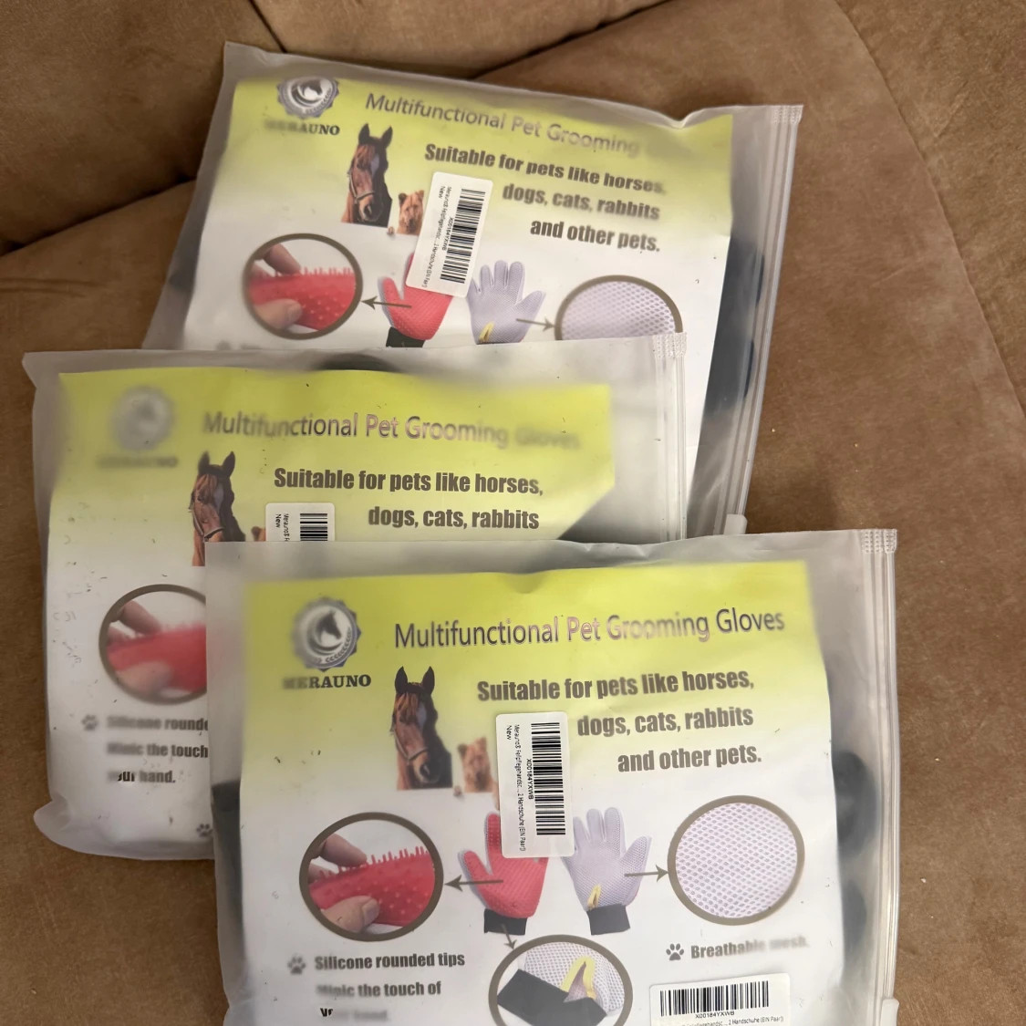 Multifunktionella djurvårdshandskar