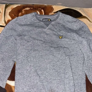 Grå tröja från Lyle & Scott - Säljer en stilren grå tröja från Lyle & Scott med deras ikoniska logga på bröstet. Tröjan har långa ärmar och en rund halsringning. Perfekt för en avslappnad look.