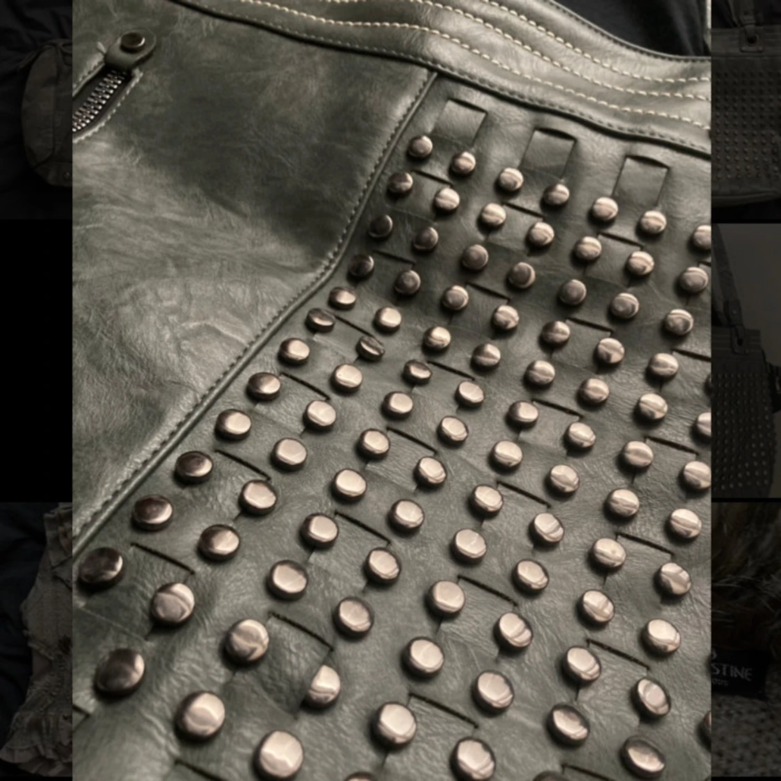 Grå axelväska med nitar - 3
