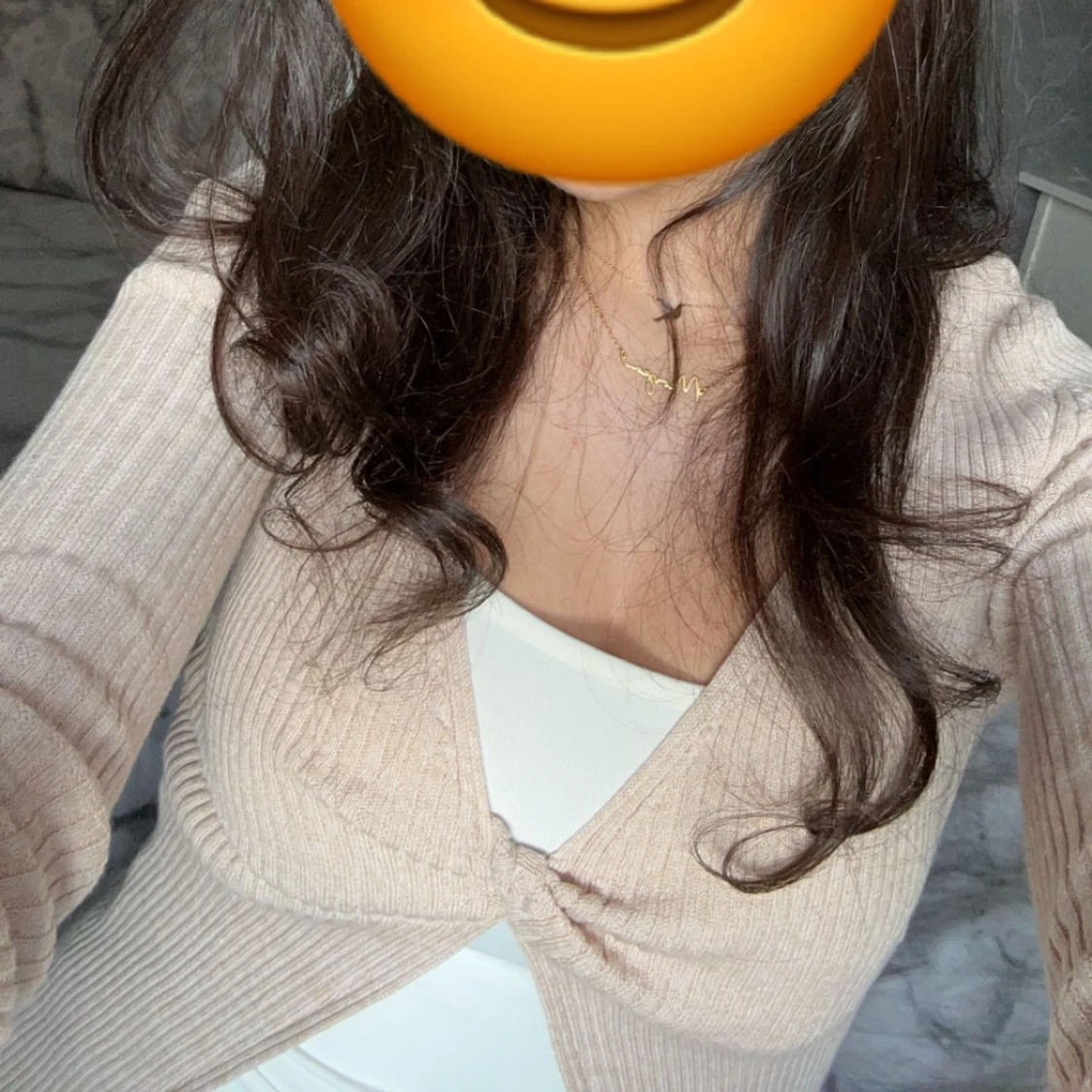 Beige ribbad omlottkofta - 2