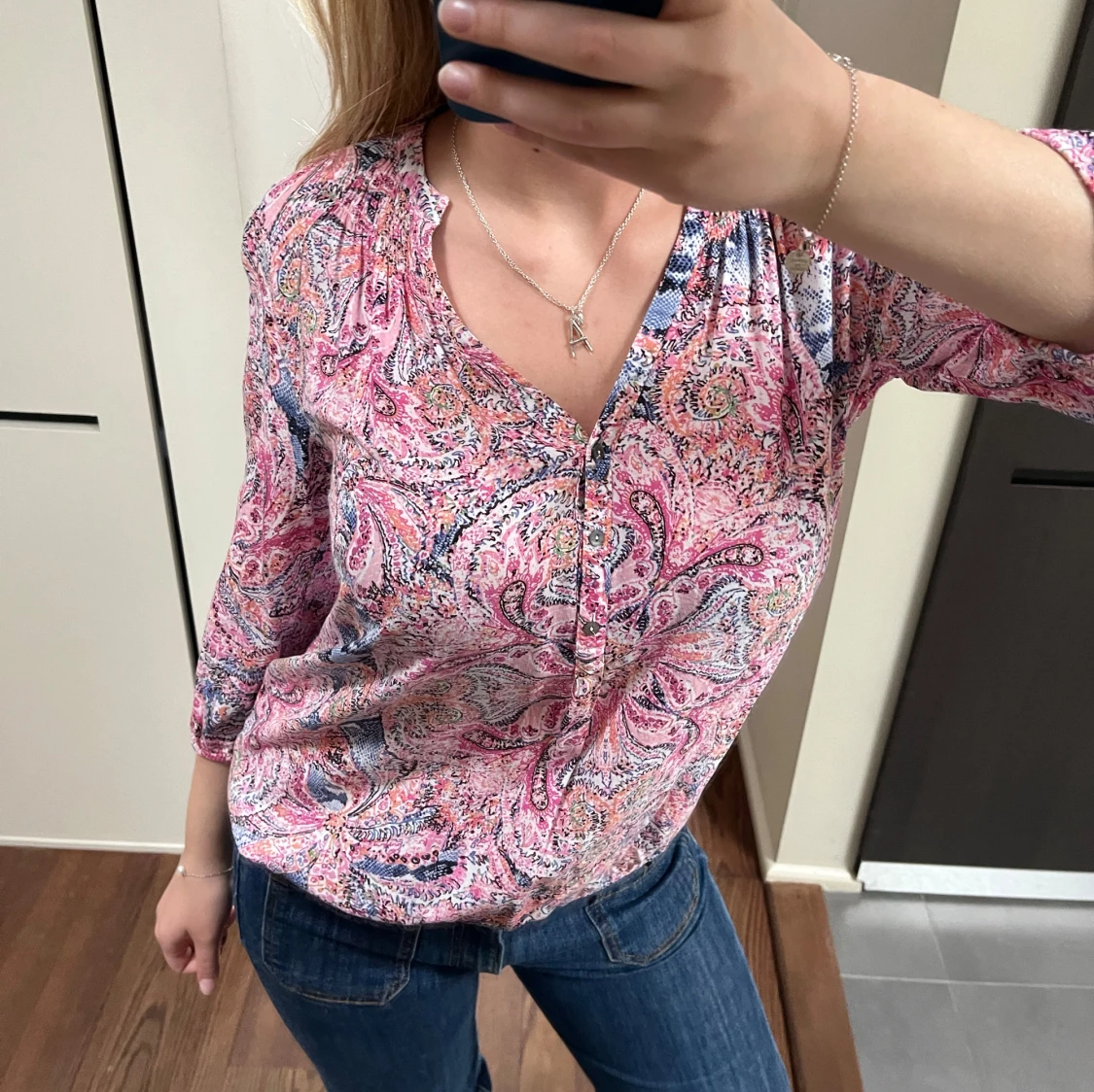 Rosa mönstrad blus - 1