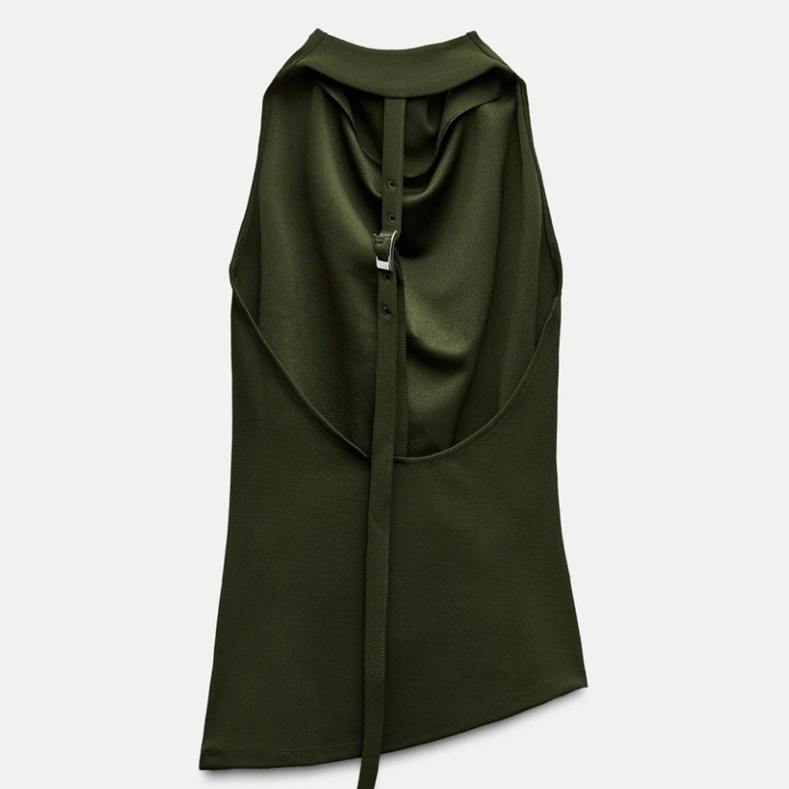 Mörkgrön ärmlös topp med draperad hals - 2