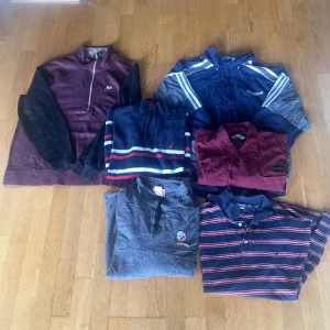 Mix av vintage tröjor och piké - Säljer ett paket med sex olika tröjor: halvzip och piké från Nautica, vinröd skjorta från Harley Davidson, halfzip från Steelers och Nike halfzip och en adidas retrojacka. SKRIV om ni vill köpa enskilda plagg