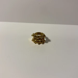 Bred guldfärgad Edblad ring med nitar  - Cool bred ring i guldfärg med flera rader av spetsiga nitar runt hela bandet. Ringen har en chunky och edgy design som verkligen sticker ut och passar perfekt för dig som gillar statement-smycken.