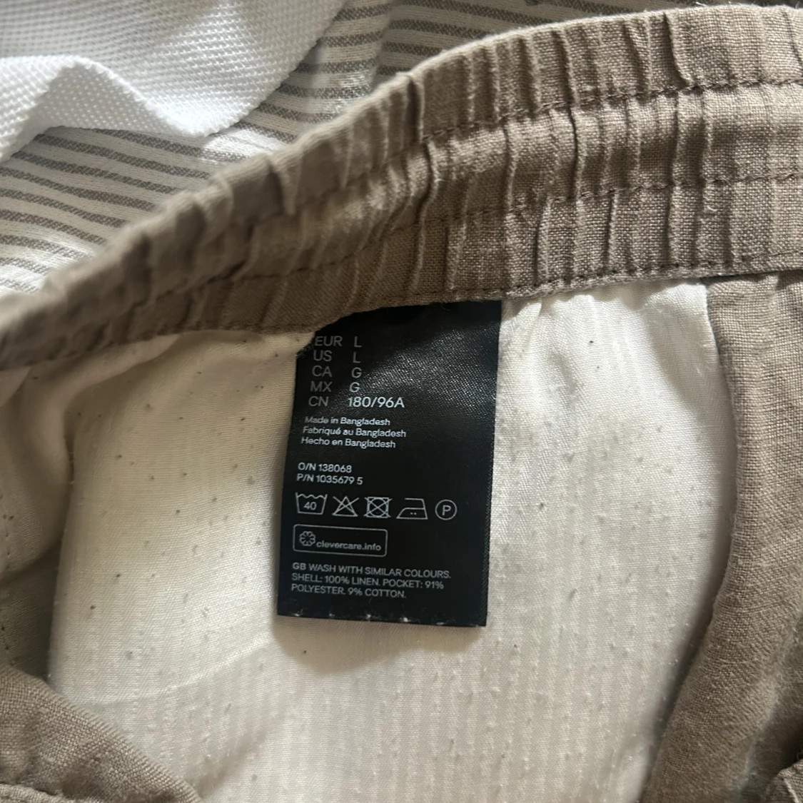 Beige linnebyxor med snörning, L - 2