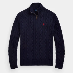 mörkblå kabel stickad ralph lauren halfzip - ralph lauren halfzip