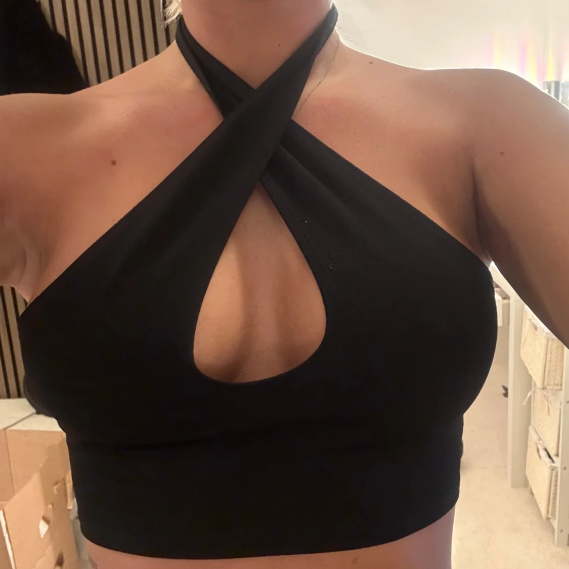 Beige och svart omlott korsett - 1