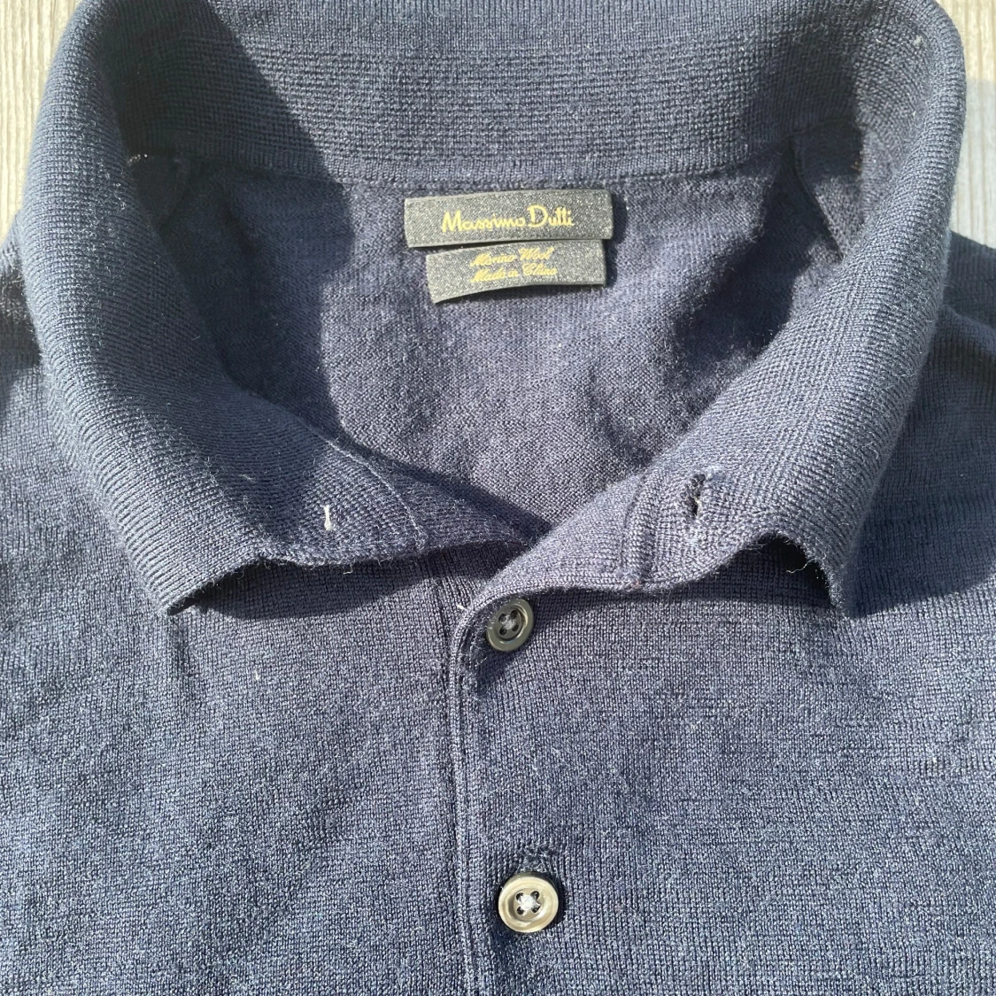 Mörkblå merinoull pikétröja Massimo Dutti - 2