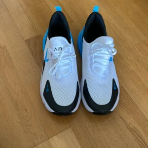 Nike Air Max sneakers vit/blå - Fräscha Nike Air Max sneakers i vitt mesh med svarta och blå detaljer. Snygg sportig look med snörning och bekväm platt sula. Perfekta för dig som gillar streetstyle och vill sticka ut med en cool färgkombo.