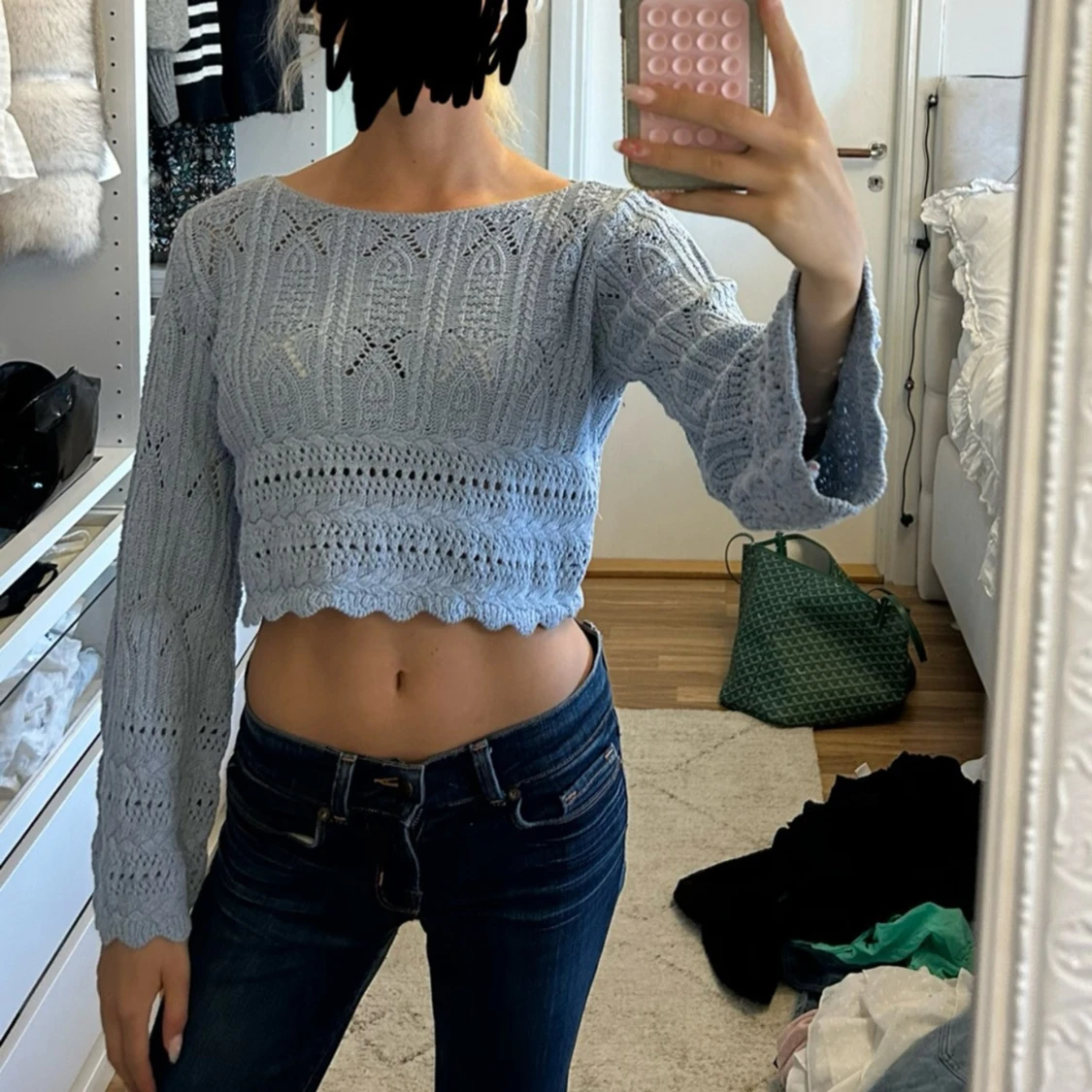 Ljusblå croppad stickad tröja MNG - 1