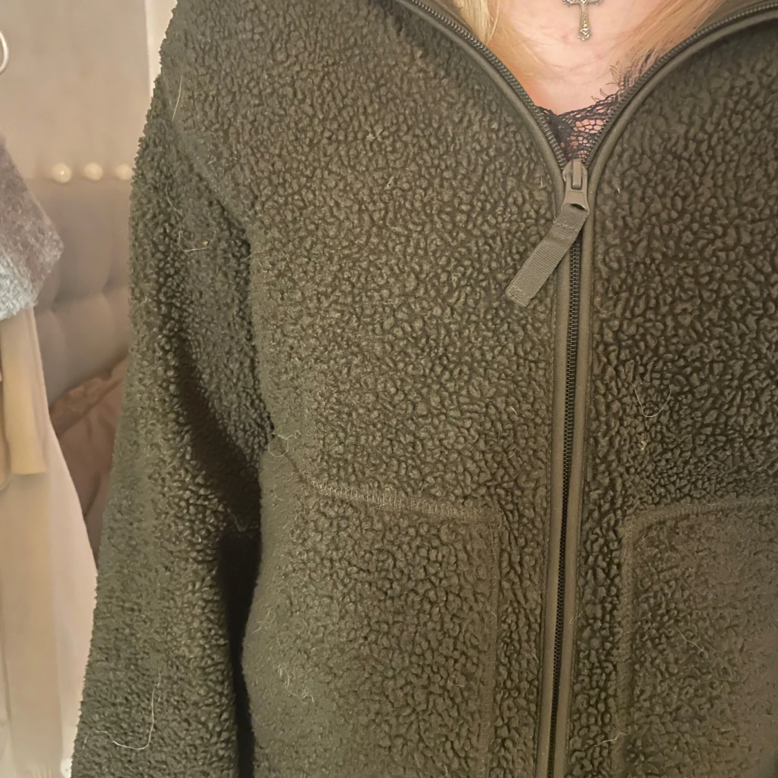 Olivgrön teddyjacka - 2