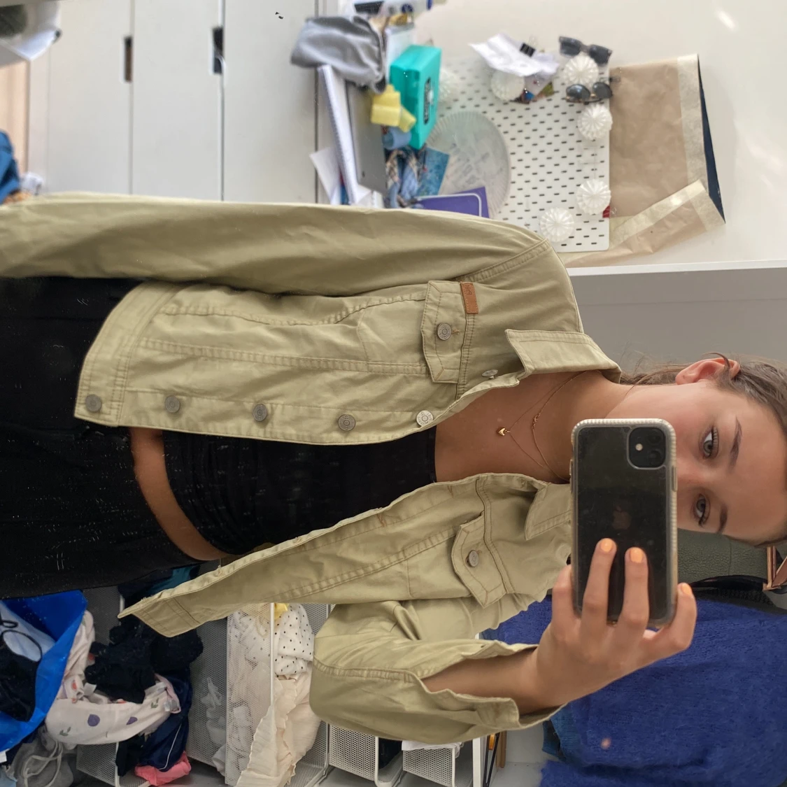 Grön  croppad jeansjacka 