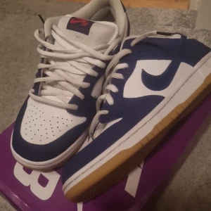 Nike SB sneakers i blått och vitt - Snygga Nike SB sneakers i en fräsch kombination av blått och vitt. Skorna har en klassisk design med snörning och en bekväm sula i gummi. Perfekta för både vardag och skate. Skriv om frågor och priset är inte hugit i sten! 