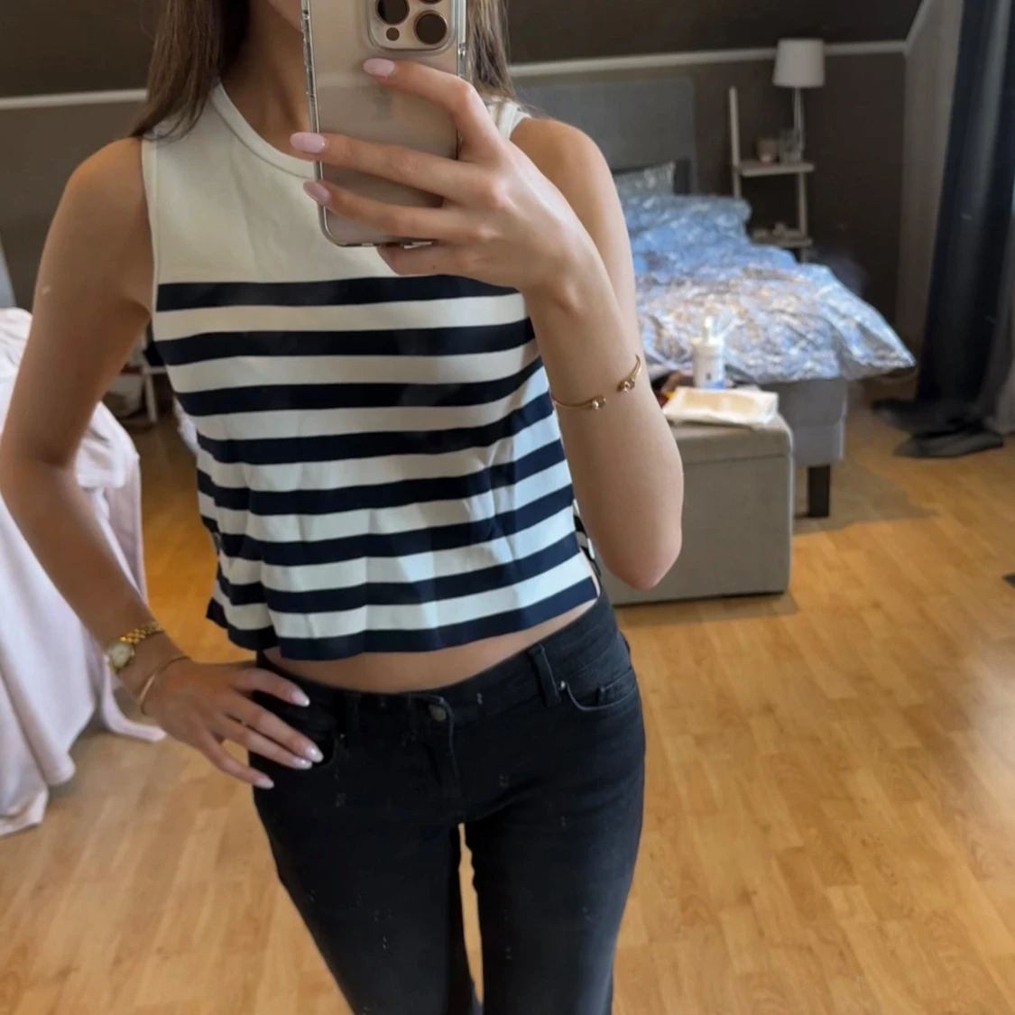 Randig top med slit  - 1