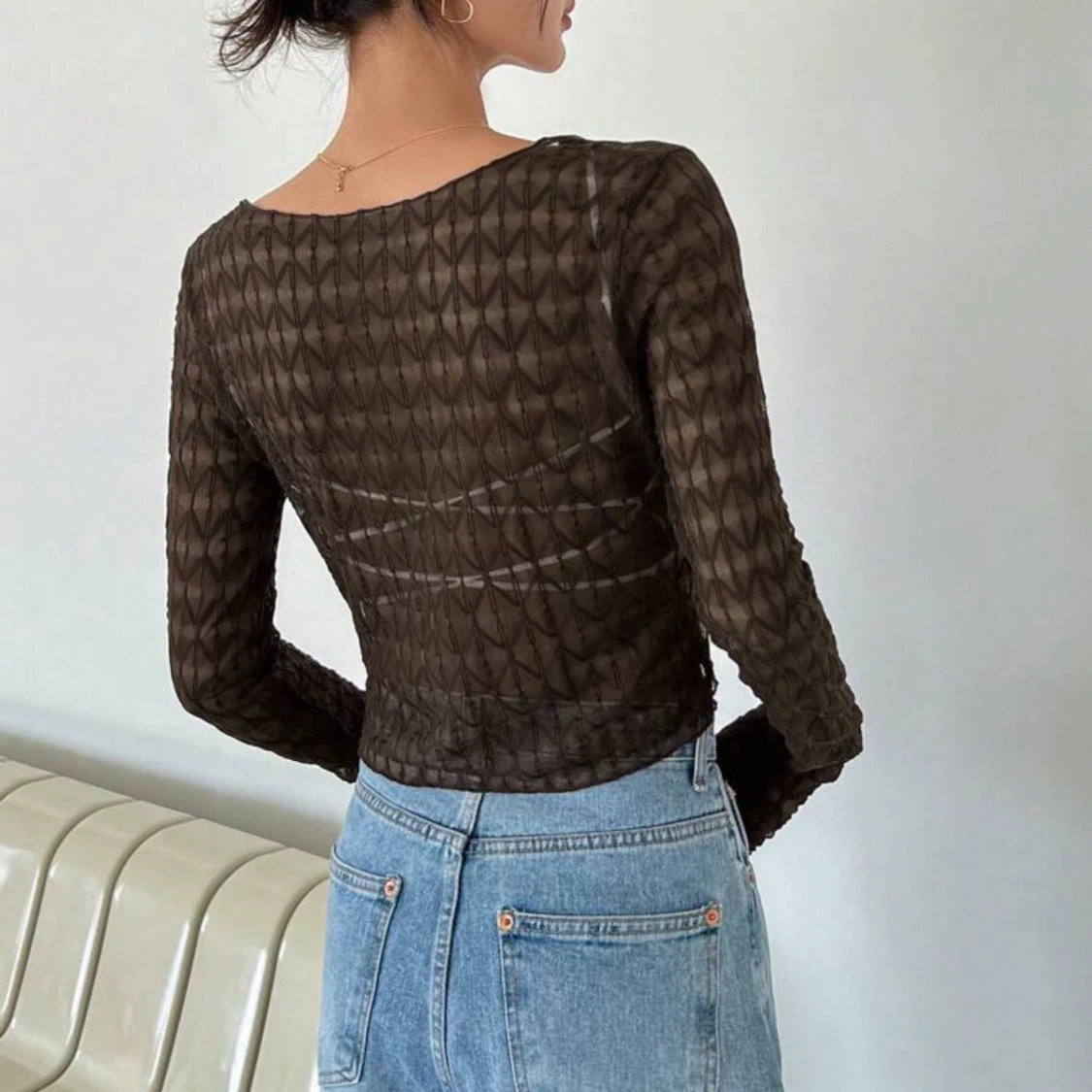 Brun mesh kofta med mönster - 2