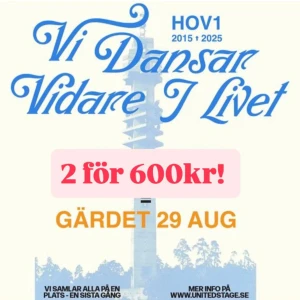Hov1 konsert  - Säljer nu 2 av mina 4 billjetter till hov1 konserten på Gärdet den 29 augusti eftersom 2 personer inte längre kan gå 😅 köpta för 699kr styck, säljer båda för 600kr