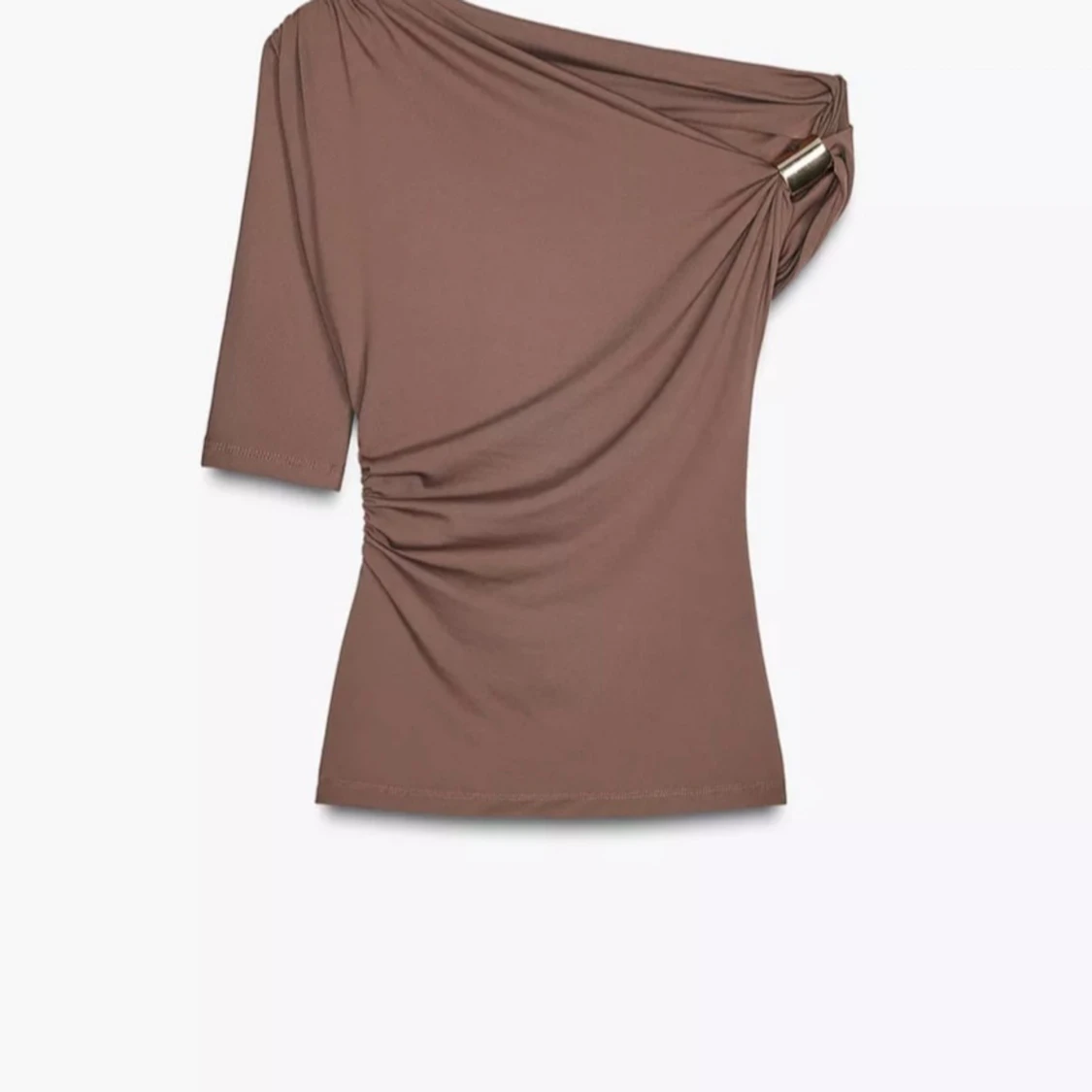 Brun/militärgrön oneshoulder topp med metallring - 1