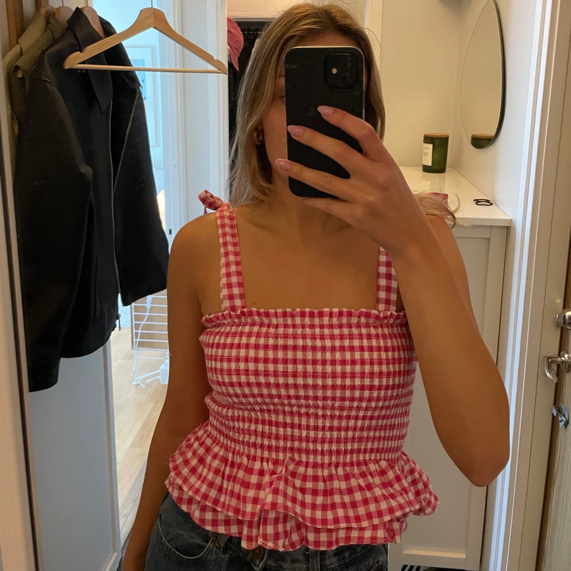 Somrig rosa-rutig toppđ·