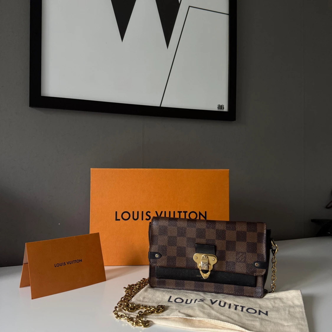 Louis Vuitton rutig axelväska i skinn