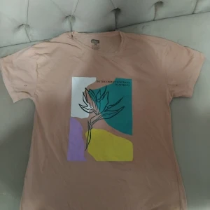 Beige t-shirt med grafiskt tryck från Alme - Snygg beige+rosa t-shirt från Alme i 100% bomull. Framsidan har ett färgglatt grafiskt tryck med texten 'Be the energy you want to attract' och en stilren linjeteckning av en växt. Klassisk passform och korta ärmar, perfekt för en chill och trendig look.