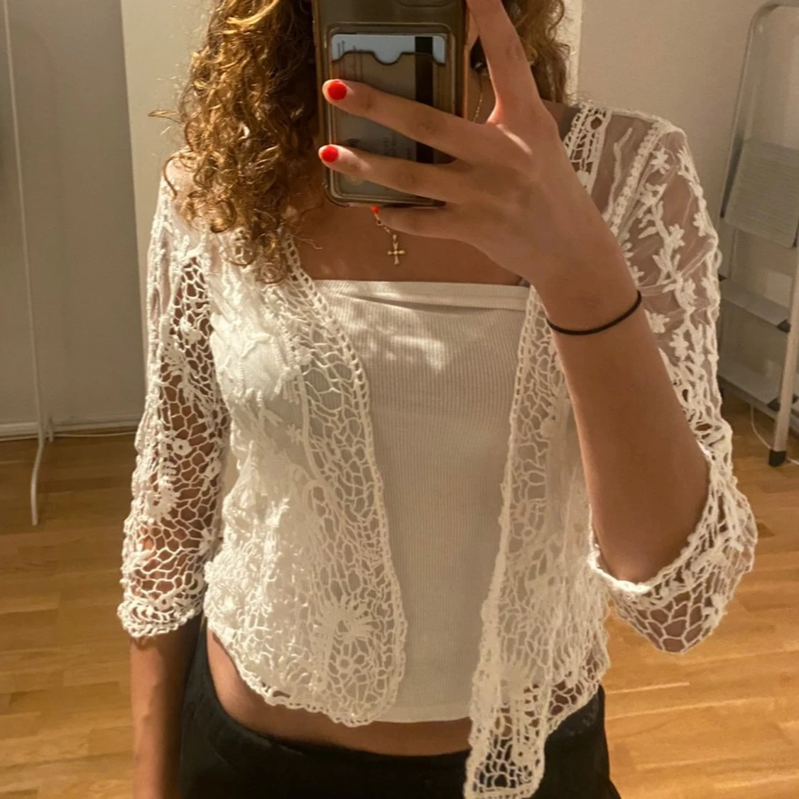 Vit croppad spets-bolerotopp - 1