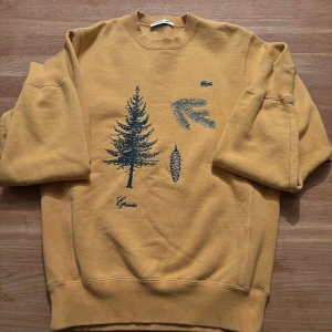 Gul sweatshirt från Lacoste XS - Gul sweatshirt från Lacoste med broderade motiv av gran, kotte och grankvist på bröstet. Klassisk rund halsringning och ribbade muddar. Perfekt för dig som gillar naturinspirerade detaljer och vill sticka ut lite extra.