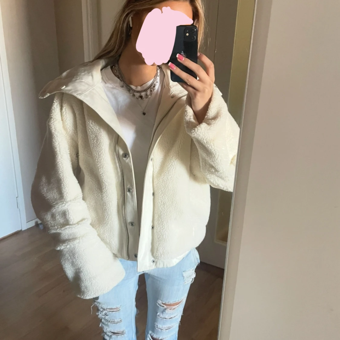 Vit teddyjacka med dragkedja - 1