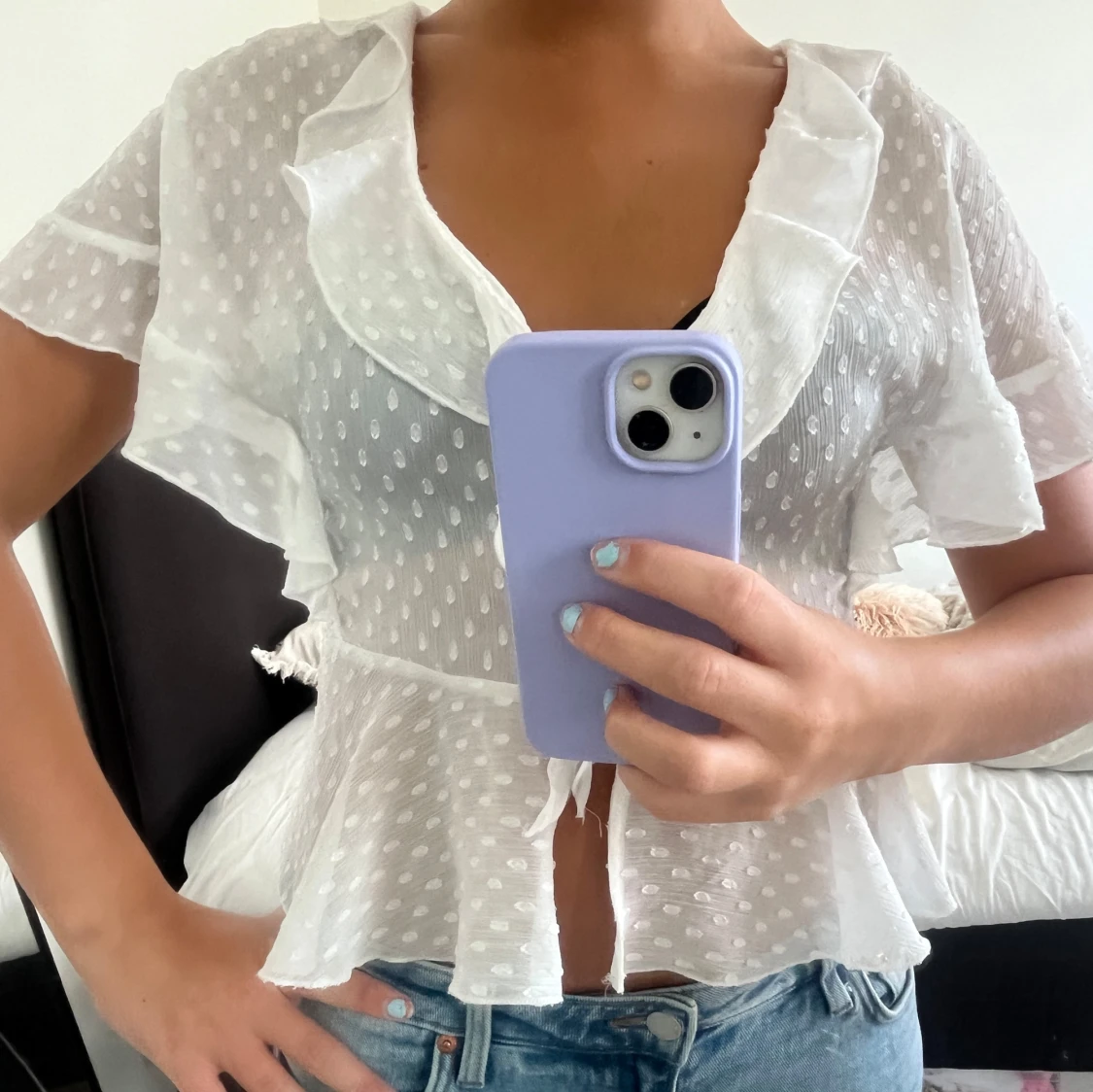 Vit genomskinlig topp med volanger från Zara - 3