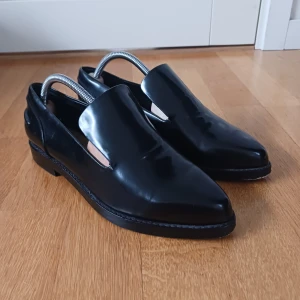 Svarta loafers från Tiger - Snygga svarta loafers i skinn med elegant spetsig tå och låg klack. Skorna har en stilren design utan snörning eller dekorationer, vilket ger en minimalistisk look. Perfekta för dig som gillar klassiska och tidlösa skor. Från Tiger of Sweden och skorna är i princip i ny skick.