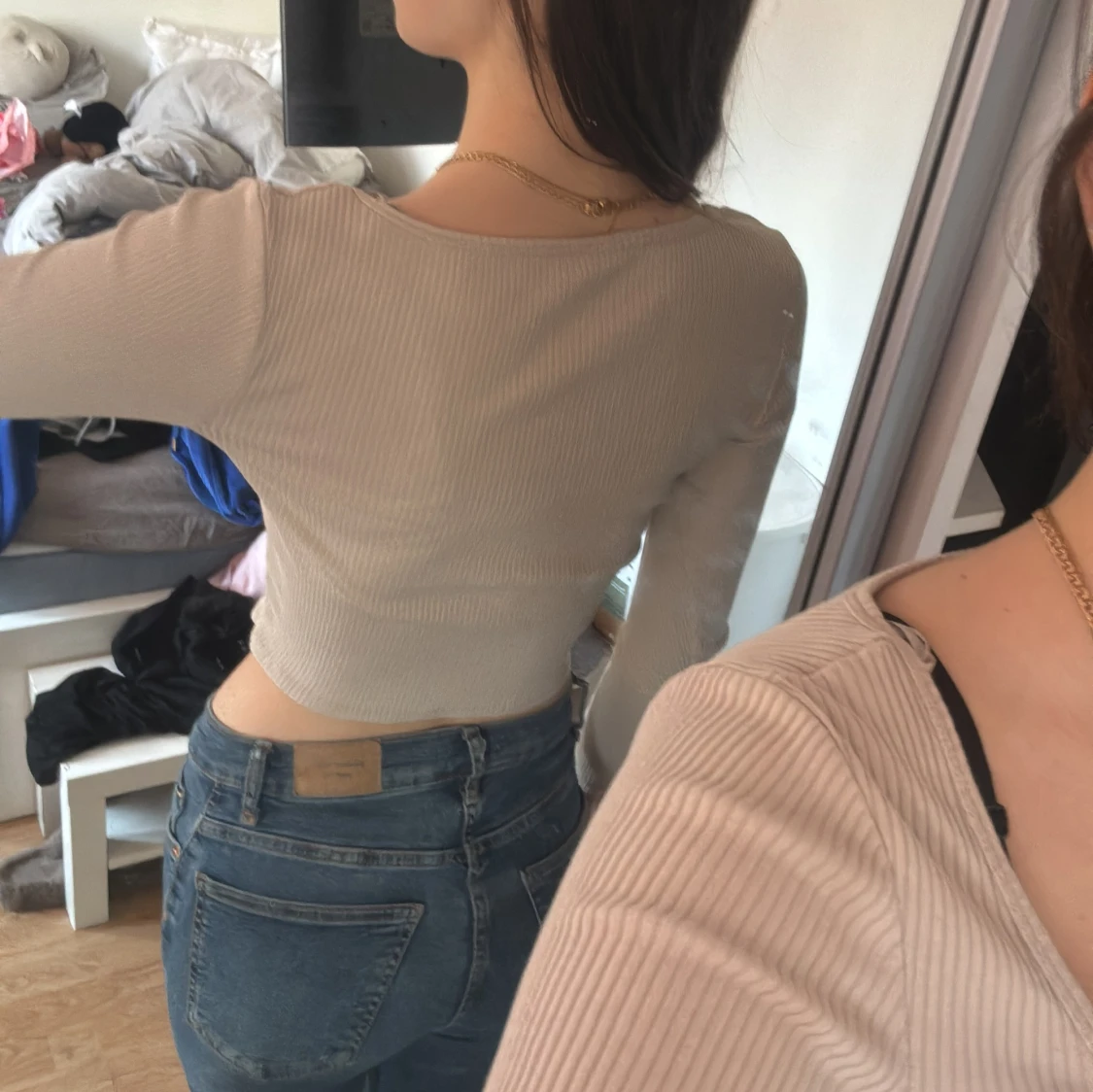 Beige ribbad topp  - 1