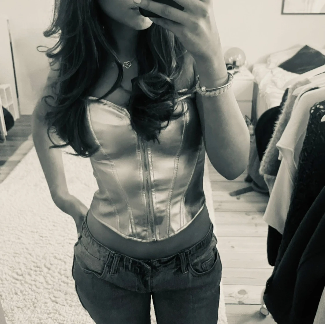 Ljusblå satin korsett