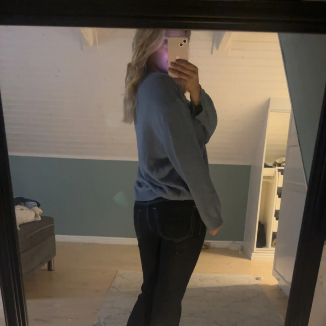 Blå oversized långärmad tröja - 3