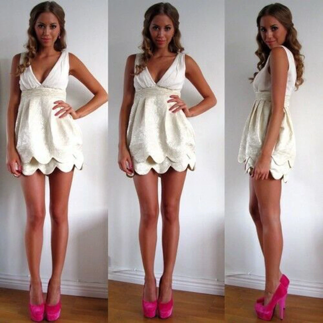 Vit kort klänning med djup v-ringning