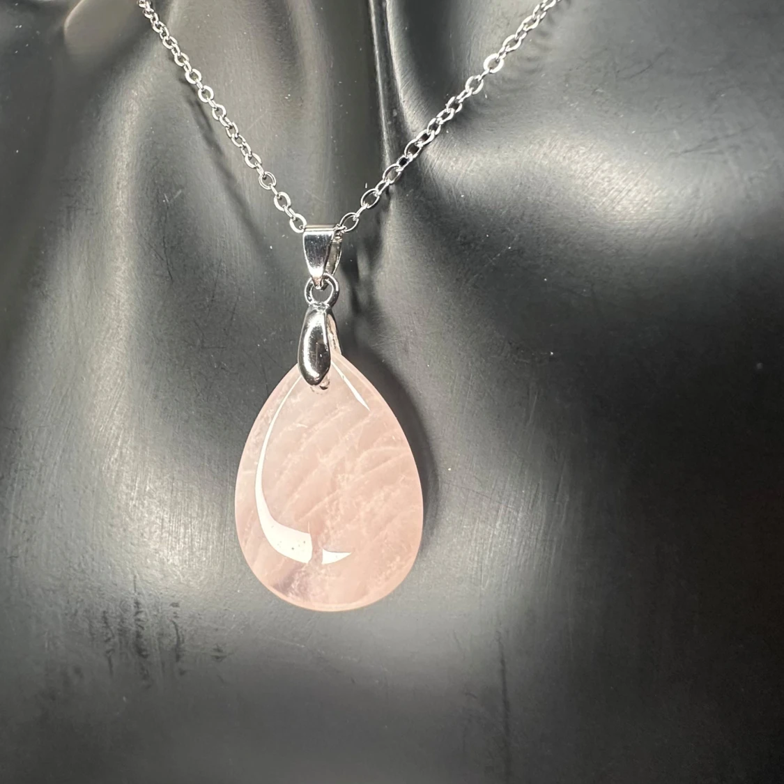 Nytt halsband i rostfritt stål med äkta rosenkvarts – Ädelsten för kärleken & harmoni - 2