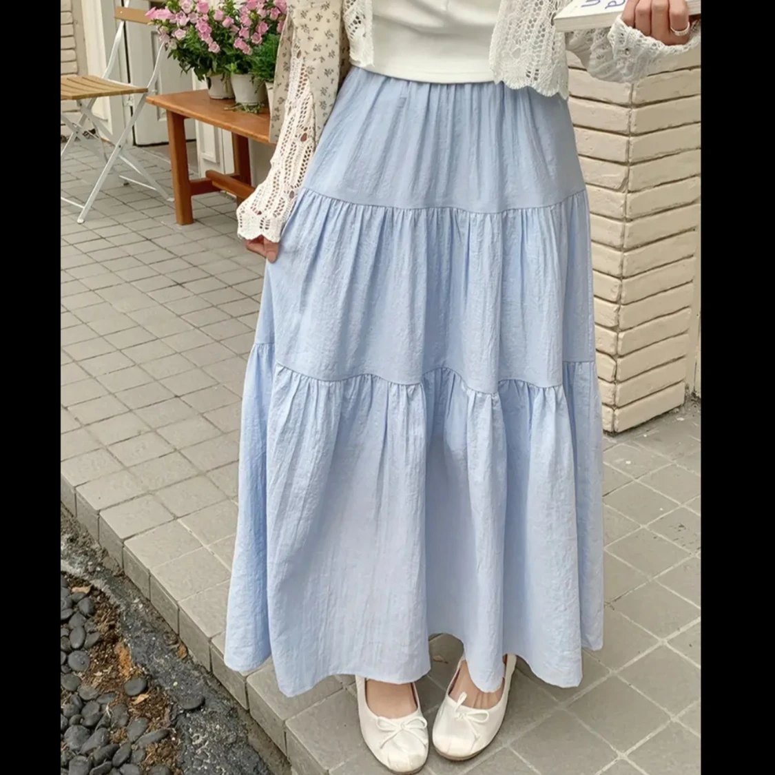 Ljusblå volangkjol i bomull - 1