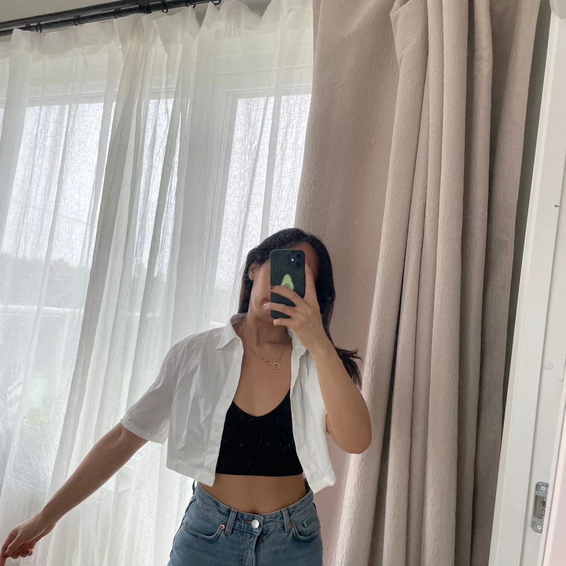 Vit croppad skjorta med kort ärm - 3