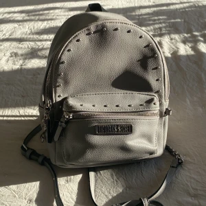 Grå ryggsäck från Victoria's Secret - Snygg grå ryggsäck från Victoria's Secret med nitar och dragkedja. Perfekt för en stilren look. Ryggsäcken har justerbara axelremmar och en praktisk ytterficka med dragkedja.