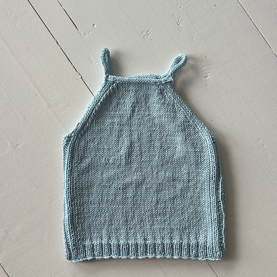 Ljusblå stickad linnetopp i bomull - 1