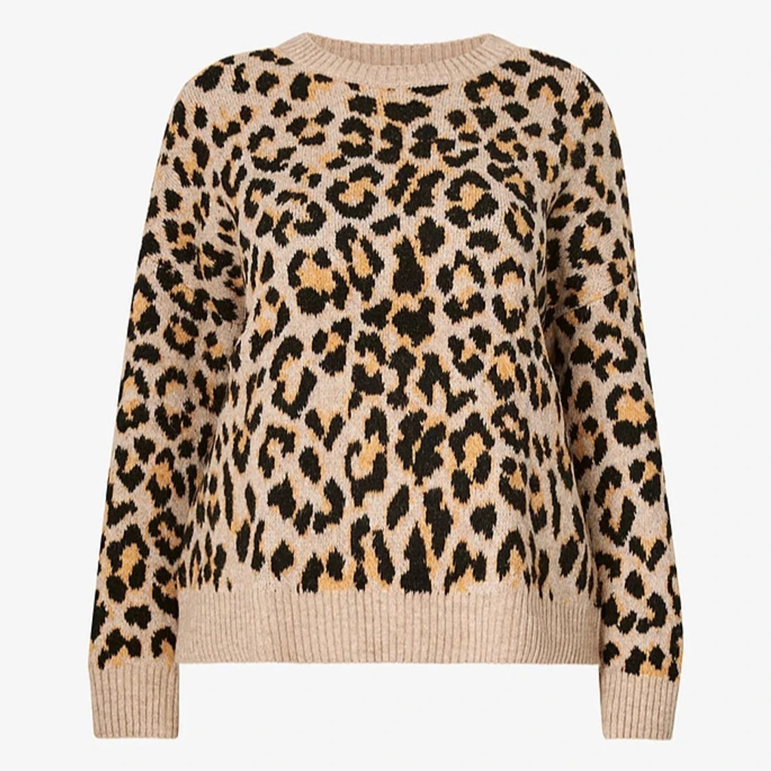 Beige leopardmönstrad stickad tröja
