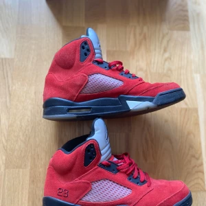 Air Jordan 5 Retro ”Raging Bull”  - Säljer mina Raging bulls i rött mocka. Oden skönaste Jordan modellen enligt mig, snygg och ikonisk modell för dig som gillar streetwear. Finns kvitto