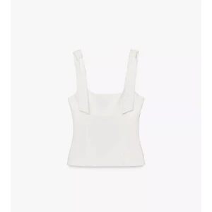 Vit linnetopp med rosettband - Säljer denna vita toppen från Zara. Helt ny. Storlek S. Säljer även en likadan i ljusblå. Det går bra att använda köp nu💕