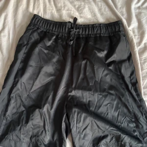 Svarta shorts från Zara - Svarta shorts från Zara i samarbete med The Standard. De har elastisk midja med snörning och en bakficka. Tillverkade i ett lätt och glansigt material. 