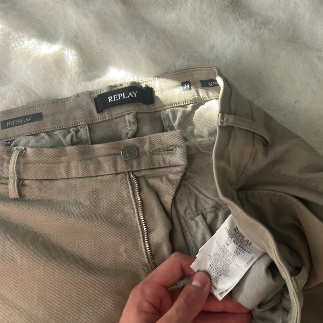 Beige vintage Replay Hyperflex chinos - 1