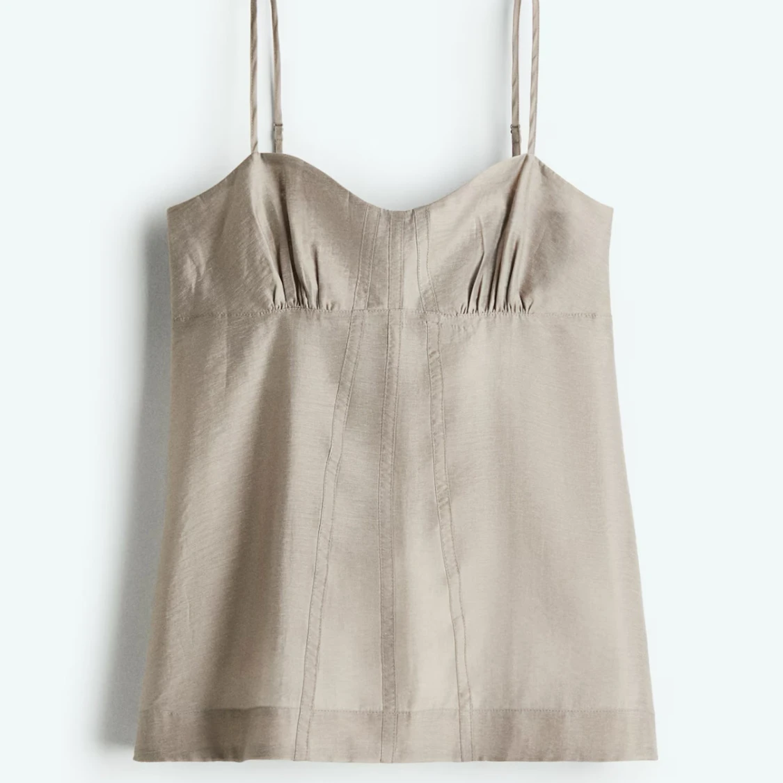 Beige linnetopp med tunna axelband - 1