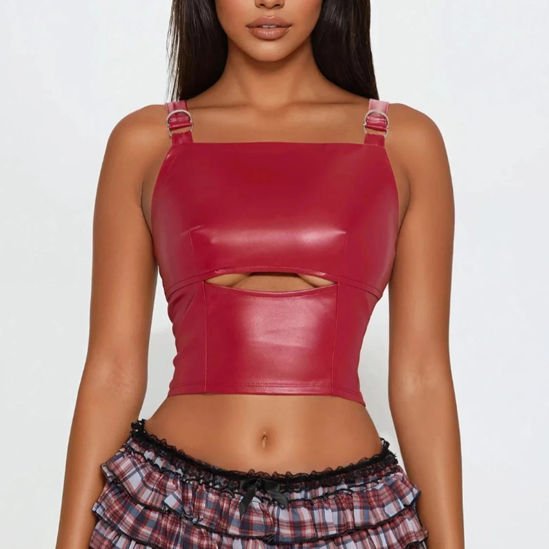 Röd korsett-topp med cut-out - 1