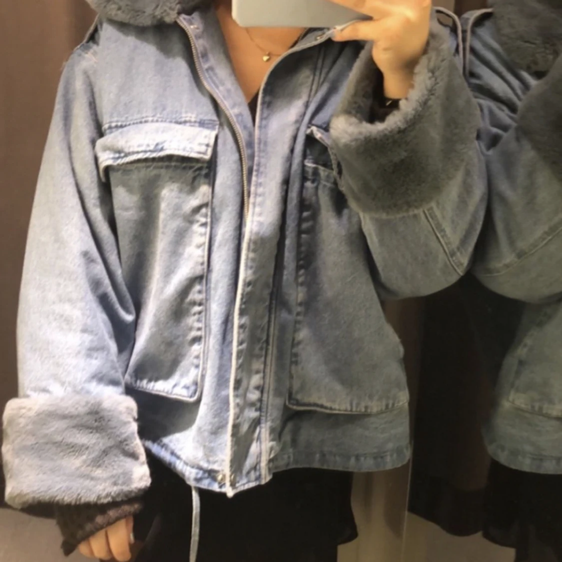 Jeans jacka med päls