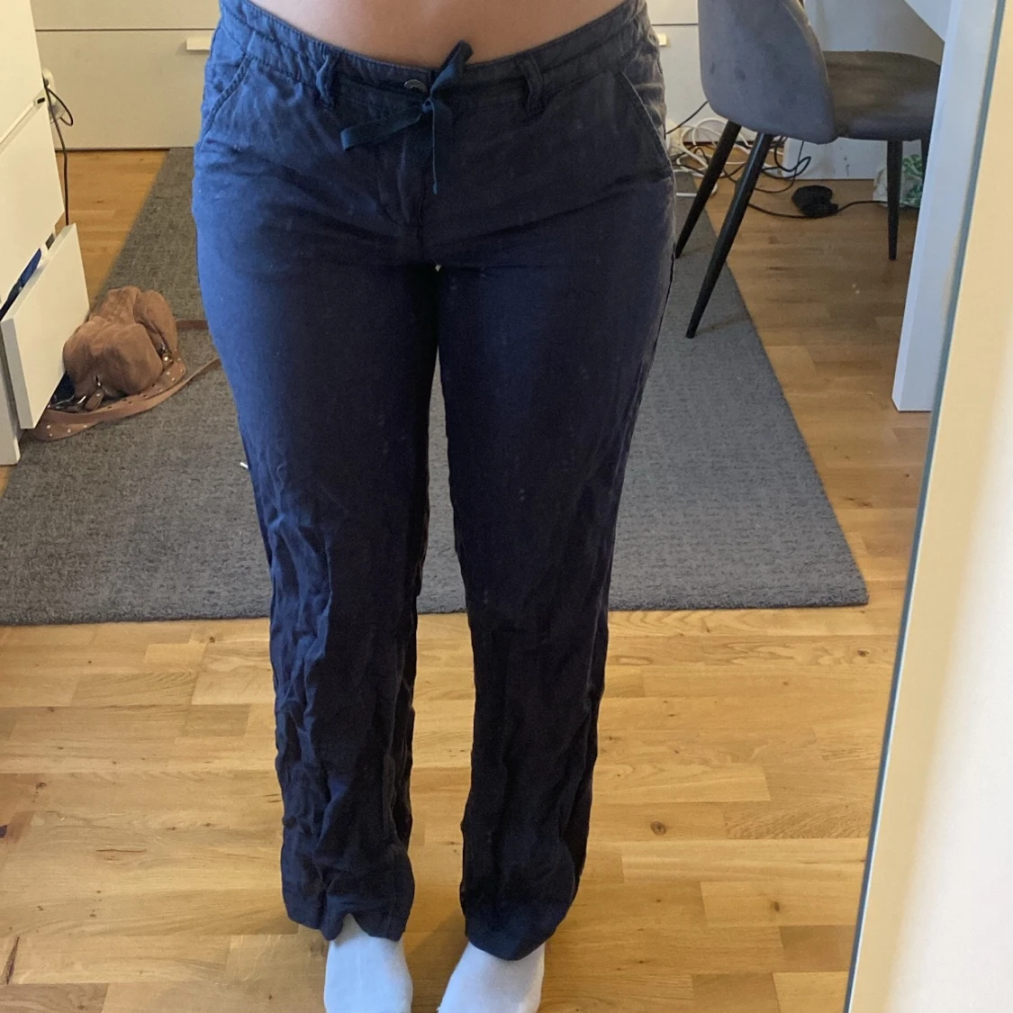 Lågmidjade Mörkblå linnebyxor💙