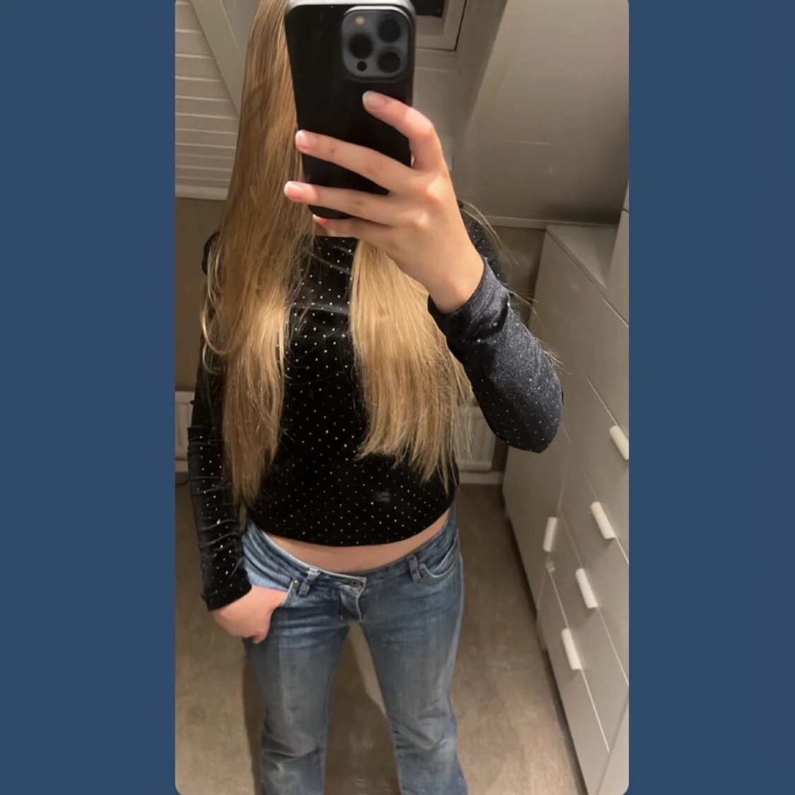 LINDEX svart långärmad tröja med pärlor - 90